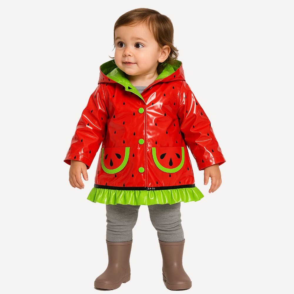 Wippette Baby Girls Coat Watermelon Raincoat Red Hooded Jacket Size 12 Months